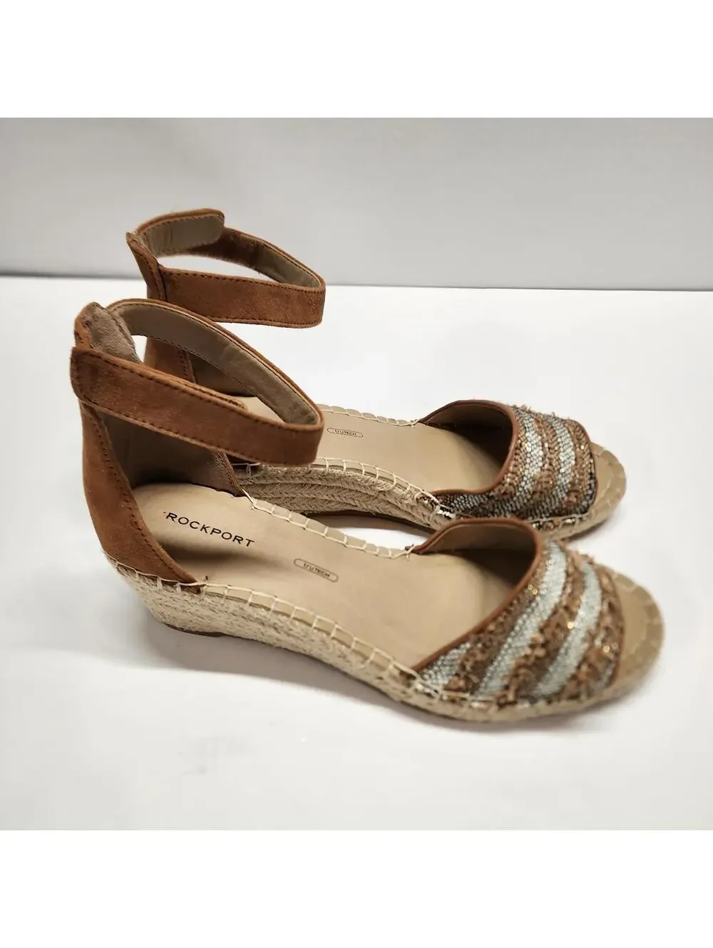 New  Rockport Womens March 2 Piece Ankle Leather Open Toe Wedge Sandals 8.5